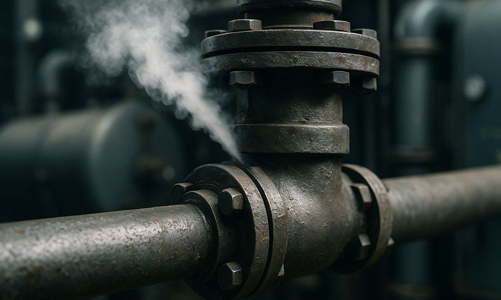 leaking-steam Steam coming out of pipe